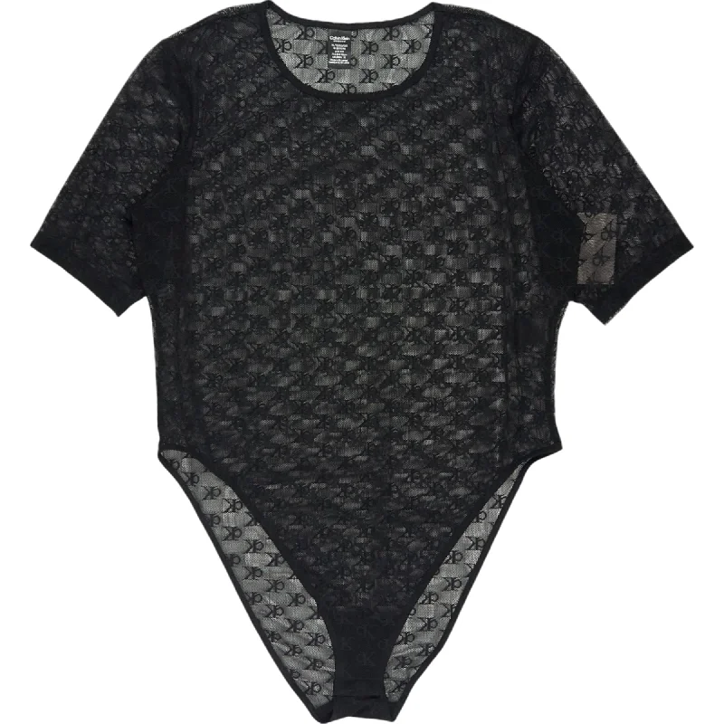 Calvin Klein Black Mesh Bodysuit Trendy Scoop Neck Bodysuit