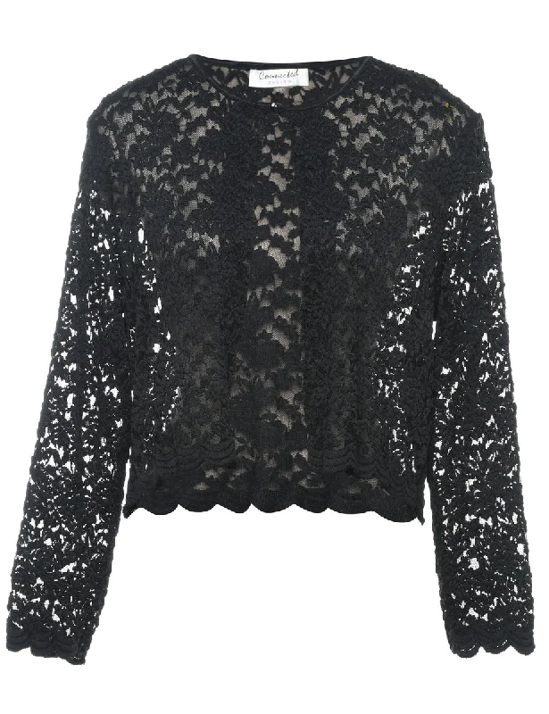 Floral Lace Black Sheer Jacket - M Elasticated Jacket Padded Jacket Insulated Jacket