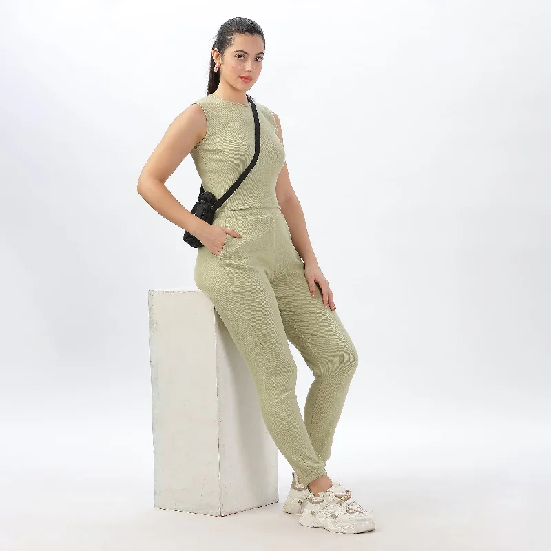 Women's Cotton Coord Set with Crop Top and draw string side pocket Jogger Ribbed Striped Patterned