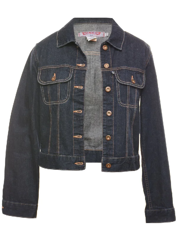 Dark Wash Denim Jacket - M Welt Pockets Slit Pockets Flap Pockets