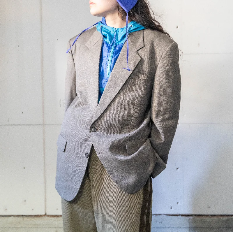 around 1990s Japan vintage brown beige color wool tailored jacket One-Shoulder Jacket Off-the-Shoulder Jacket Asymmetrical Jacket