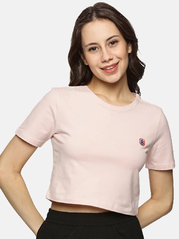 Women Cotton Spandex Short Sleeve Crop Top (Light Pink) Satin Fabric Silk Fabric Chiffon Fabric