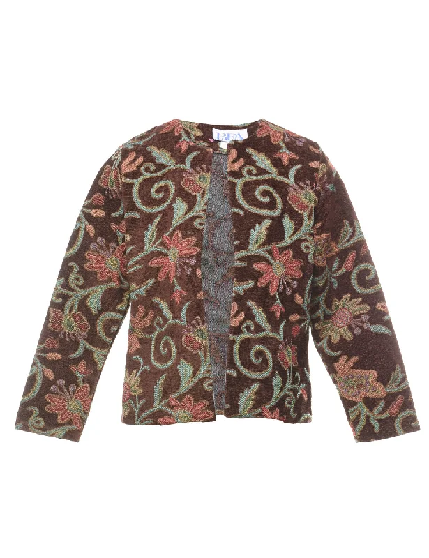Floral Pattern Pink, Blue & Dark Brown Tapestry Jacket - M Rayon Fabric Velvet Fabric Corduroy Fabric