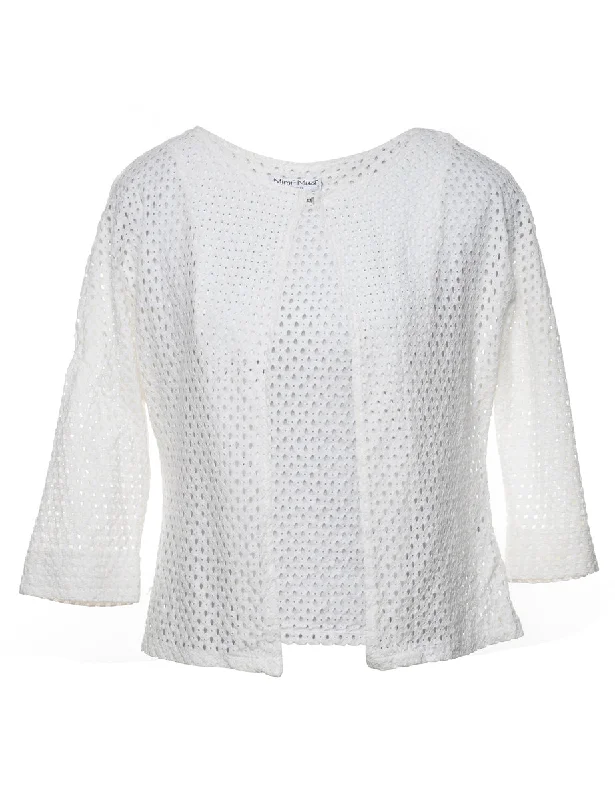 White Lace 3/4 Sleeve Evening Jacket - S Welt Pockets Slit Pockets Flap Pockets