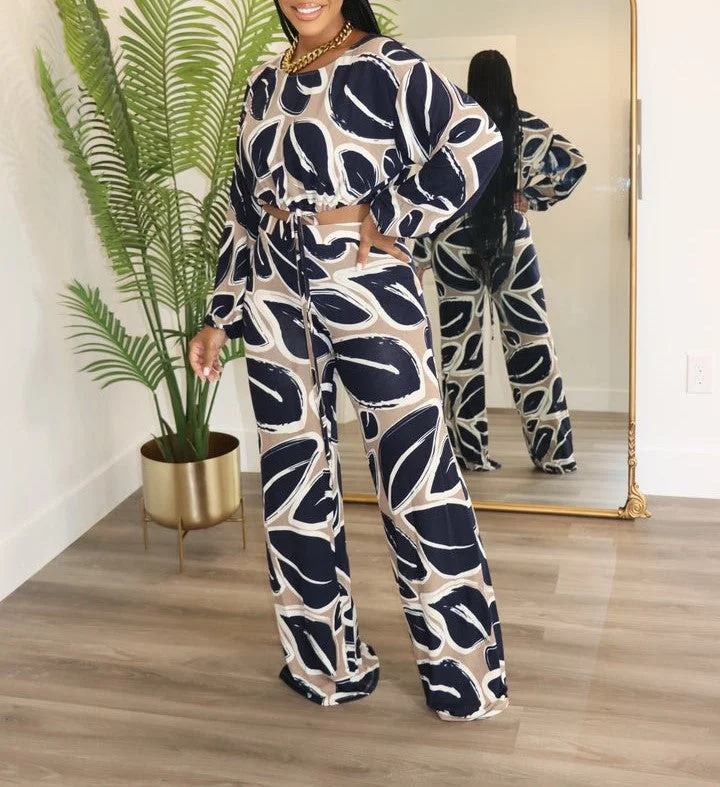28067P - LS CROP TOP&PANTS SET (4PCS) Mesh Fabric Canvas Fabric Denim Fabric