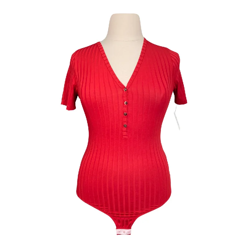 Free x Rein 'Henley' Bodysuit in Haute Red - Women's Large Comfortable Shaping Bodysuit