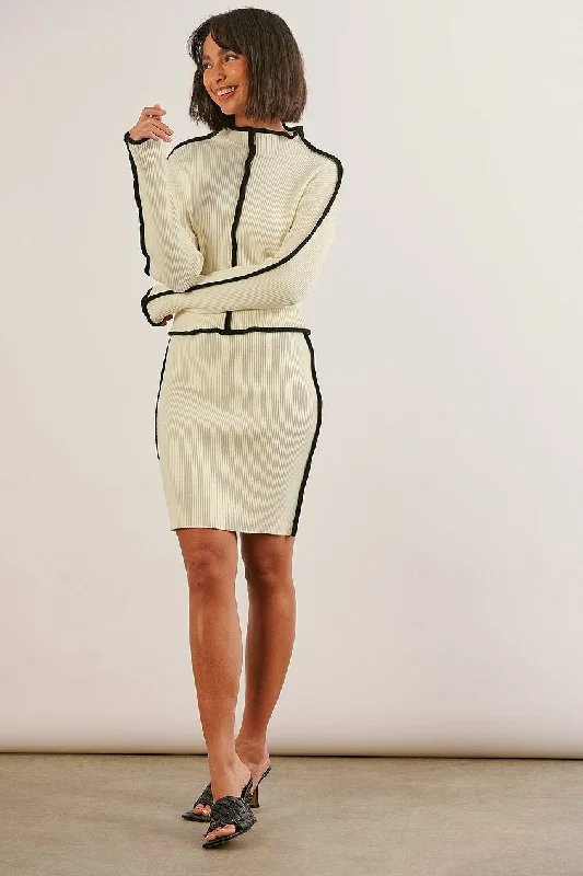 Marked Seam Knitted Midi Skirt spandex blend skirt