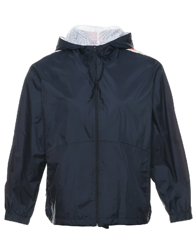 Hooded Navy & Orange Stripe Detail Nylon Jacket - S Denim Jacket Leather Jacket Suede Jacket