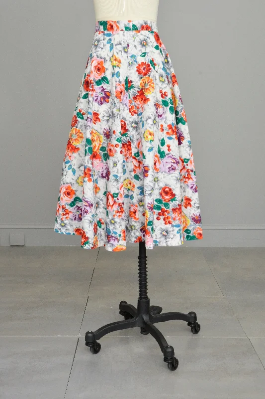 1950s Rose Print Floral Circle Skirt silk skirt sleek