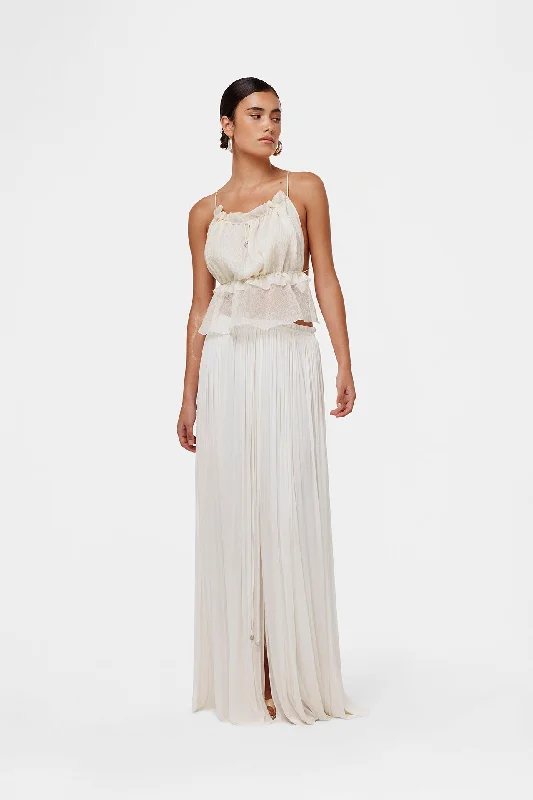 White Silk Tulle Skirt midi skirt versatile