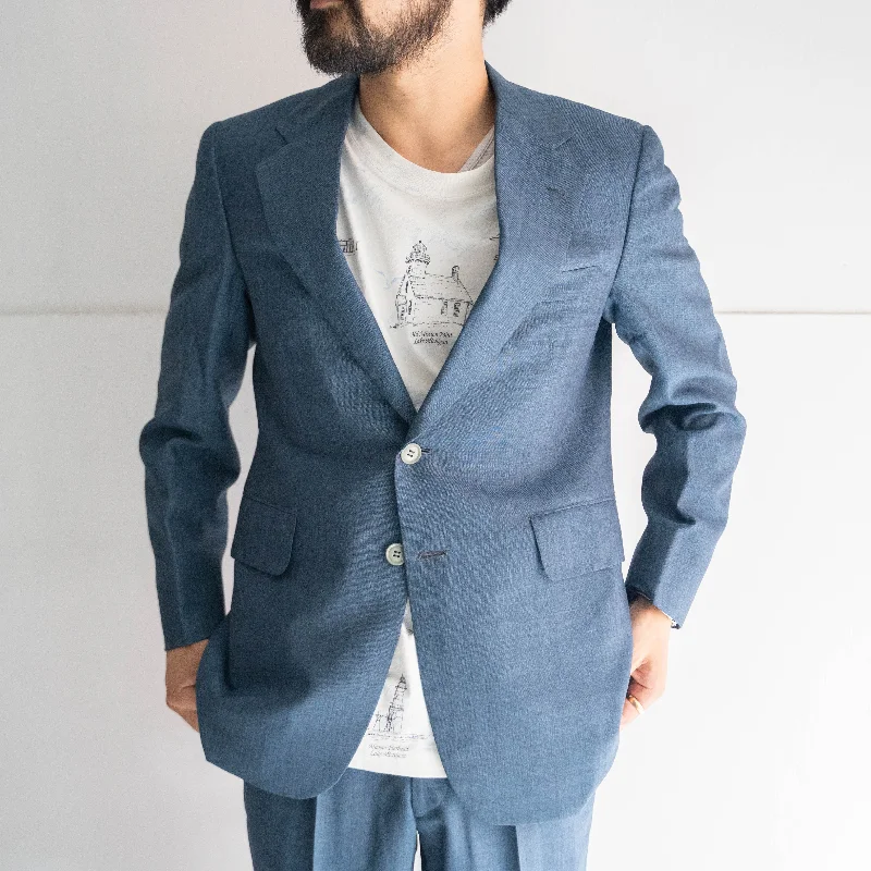 around 1980s japan vintage cobalt blue wool tailored jacket Wool Fabric Cashmere Fabric Tweed Fabric