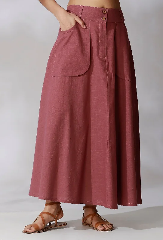 Mauve Color Cotton Straight Skirt With Wide Pockets velvet skirt plush