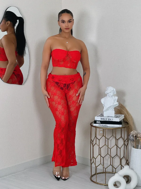 24KS9199P - LACE CORSET CROP TOP & PANTS SET Terry Blend Velvet Blend Canvas Blend
