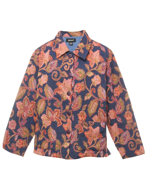Floral Pattern Multi-Colour Tapestry Jacket - L Wool Jacket Cashmere Jacket Tweed Jacket