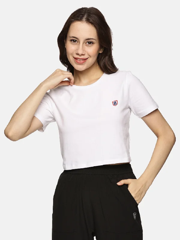 Women Cotton Spandex Short Sleeve Crop Top (White) Denim Fabric Leather Fabric Suede Fabric