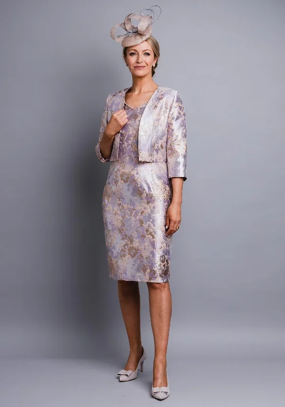 Lizabella Metallic Print Dress & Jacket, Lilac & Gold Rayon Fabric Velvet Fabric Corduroy Fabric