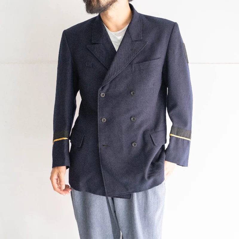 1970-1980s Japan vintage navy color double tailored jacket -good arm design- Print Jacket Jacquard Jacket Embroidered Jacket