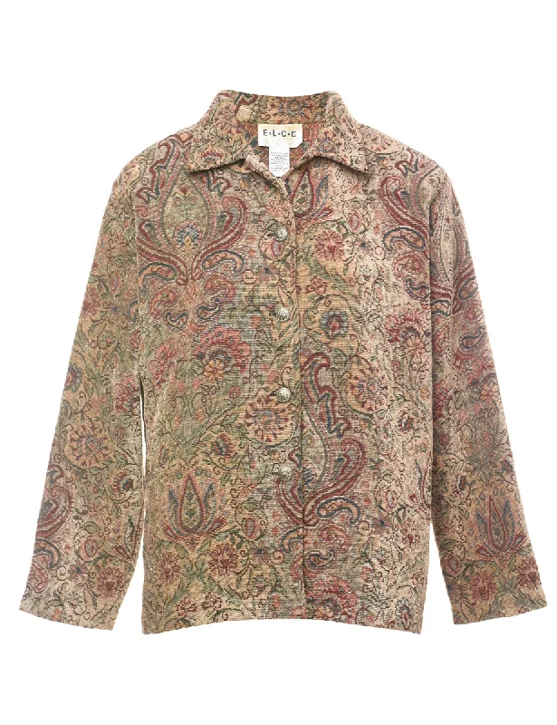 Paisley Pattern Sparkly Multi-Colour Tapestry Jacket - M Ribbed Jacket Pleated Jacket Ruffled Jacket