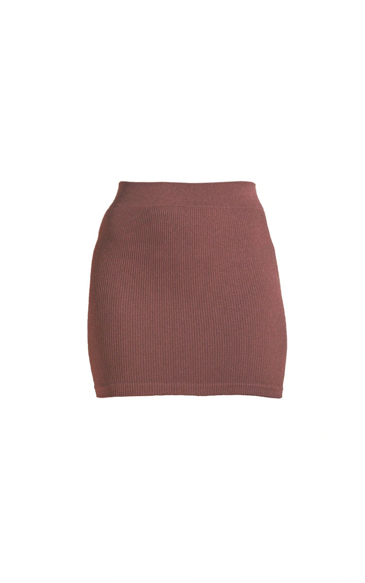 Chocolate Structured Snatched Rib Mini Skirt velvet skirt sumptuous