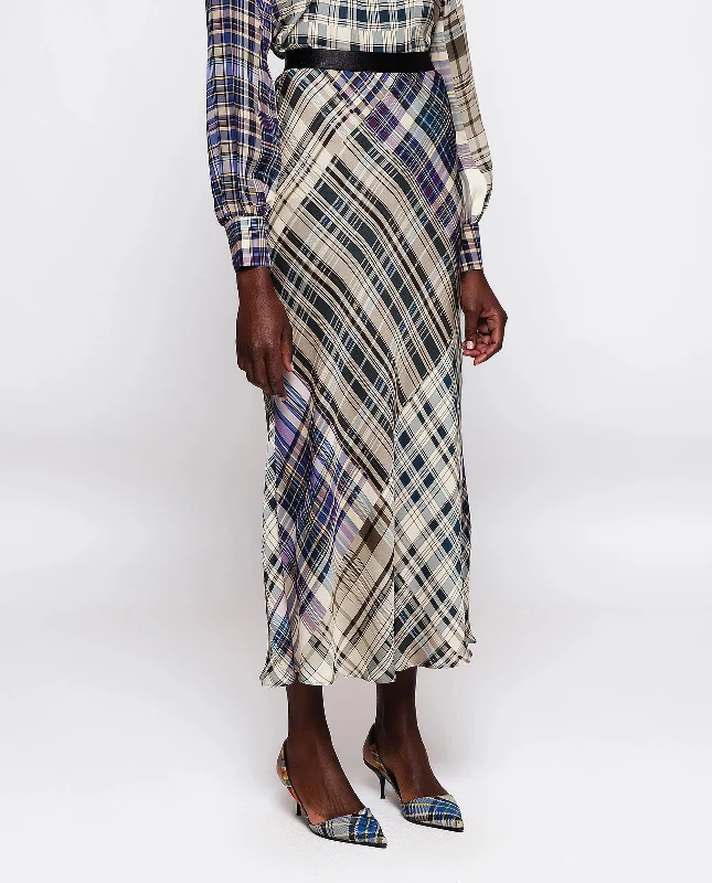 MIRTO 1956 - BLUE PLAID MIDI SKIRT denim skirt classic