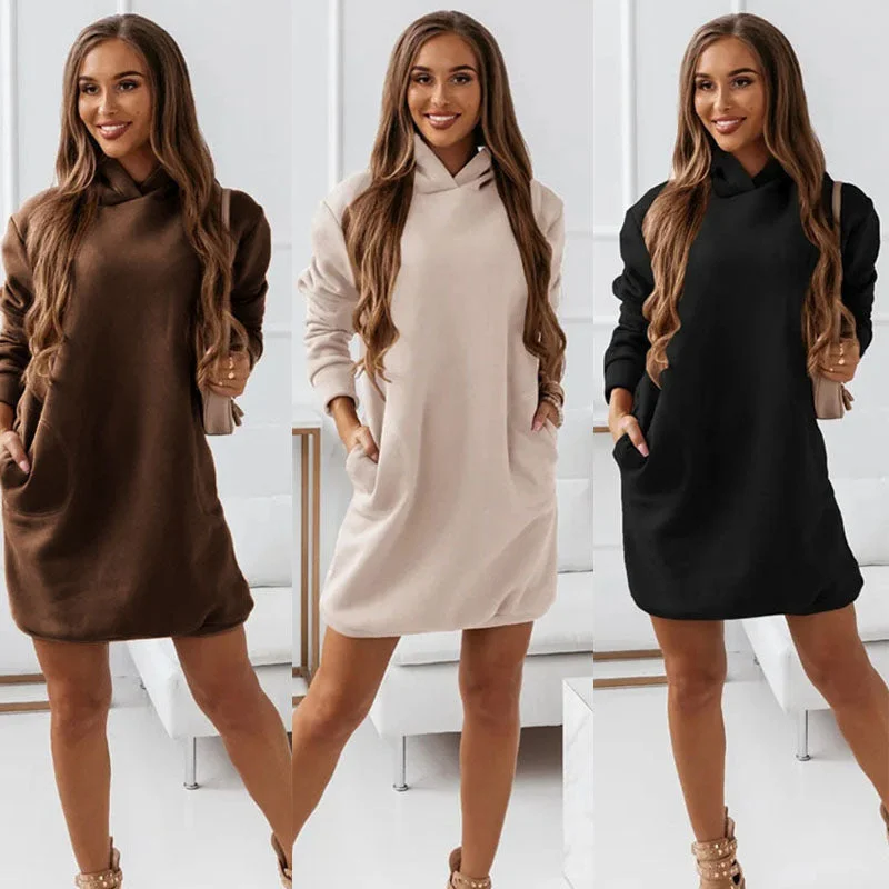 Women's Hooded Hipster Long-sleeved Solid Color Skirt elastic waist skirt