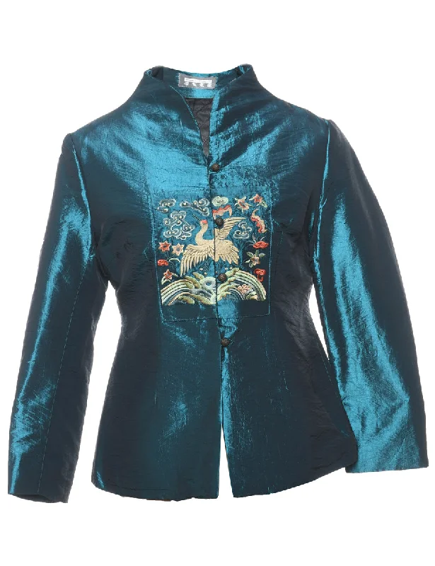 Embroidered Blue Metallic Evening Jacket - M Cotton Jacket Linen Jacket Terry Jacket