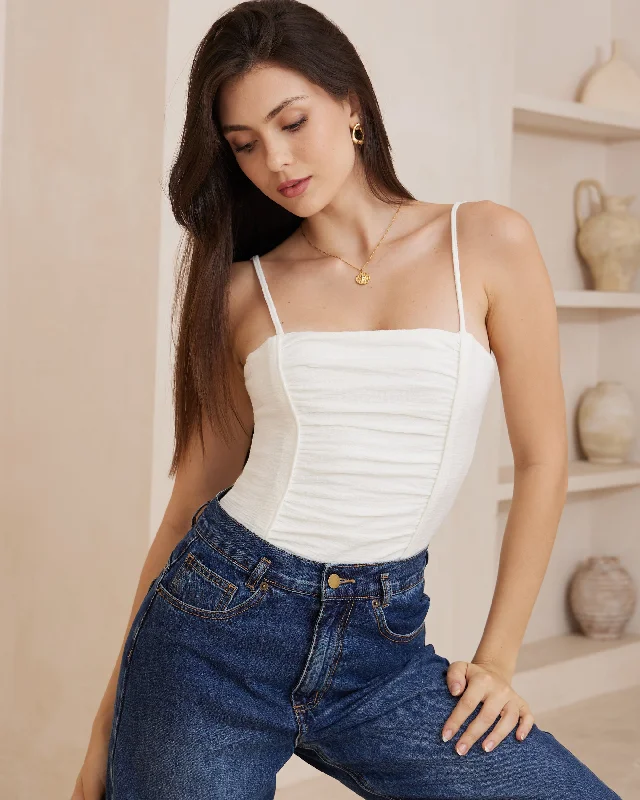 Marlow Cream Ruched Bodysuit Comfortable Bodysuit for Layering