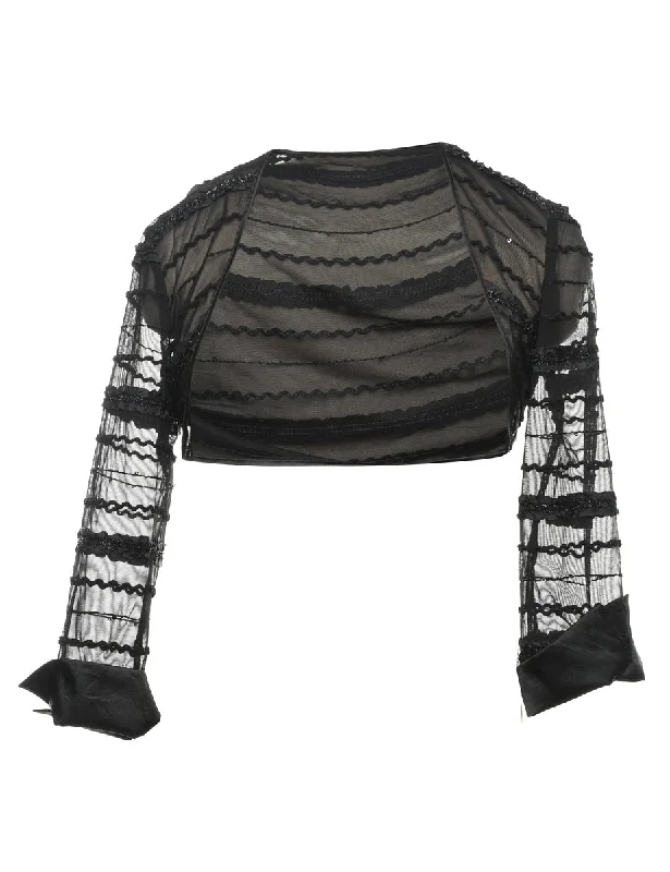 Lace Sheer Frilled Cropped Evening Jacket - S Cardigan Sweater Pullover