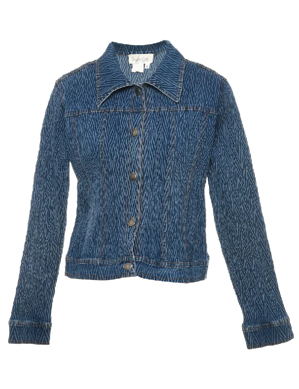 Medium Wash 1990s Zig-Zag Denim Jacket - S Tiered Jacket Buttoned Jacket Zippered Jacket