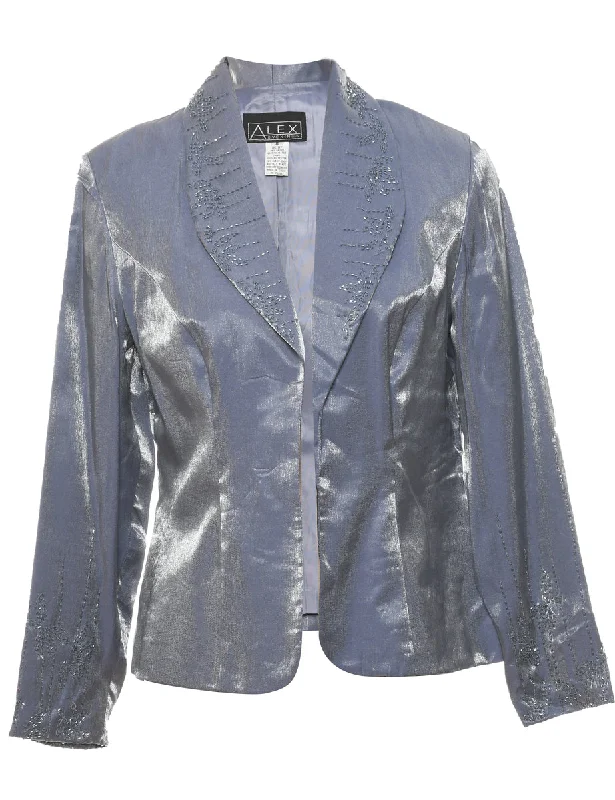 Beaded Light Grey Blazer Style Evening Jacket - M Satin Jacket Silk Jacket Chiffon Jacket