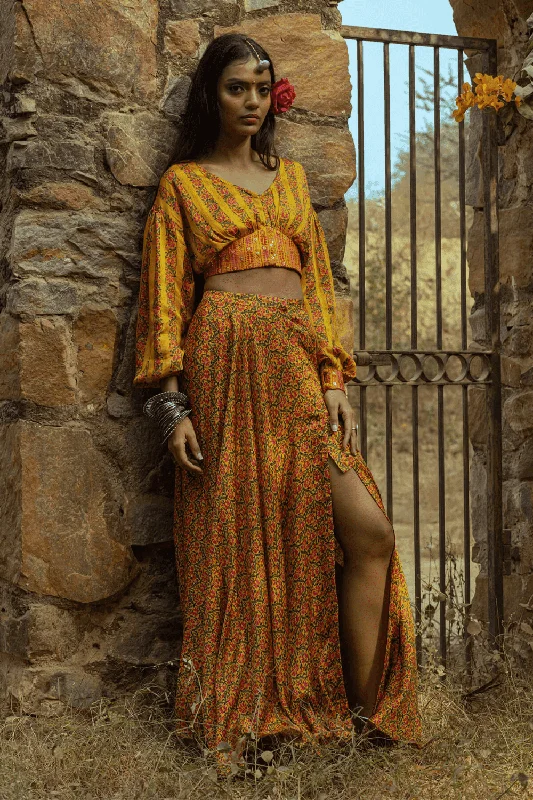 Crop Top And Skirt Mesh Canvas Denim
