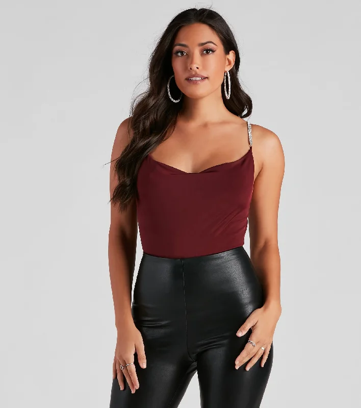 All That Glistens Cowl Neck Bodysuit Comfortable Stretch-Fit Bodysuit