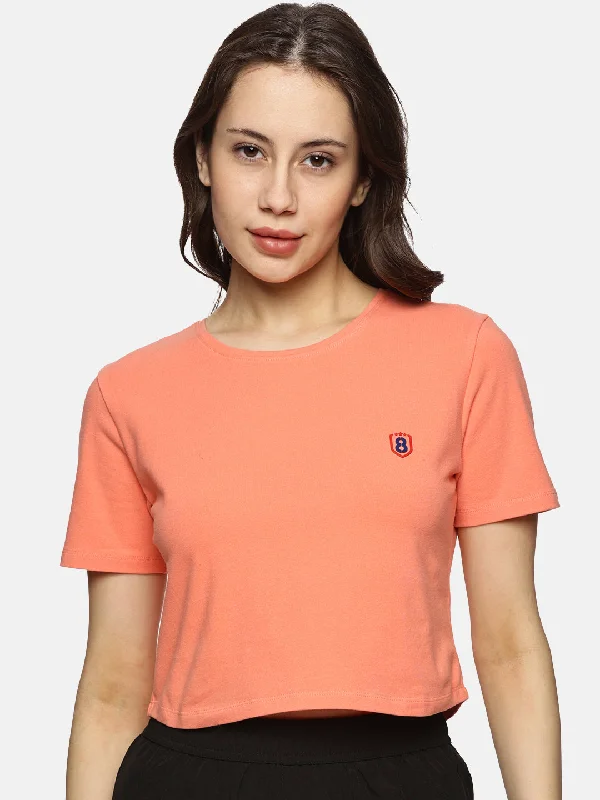 Women Cotton Spandex Short Sleeve Crop Top (Peach) Faux Fur Fabric Real Fur Fabric Shearling Fabric
