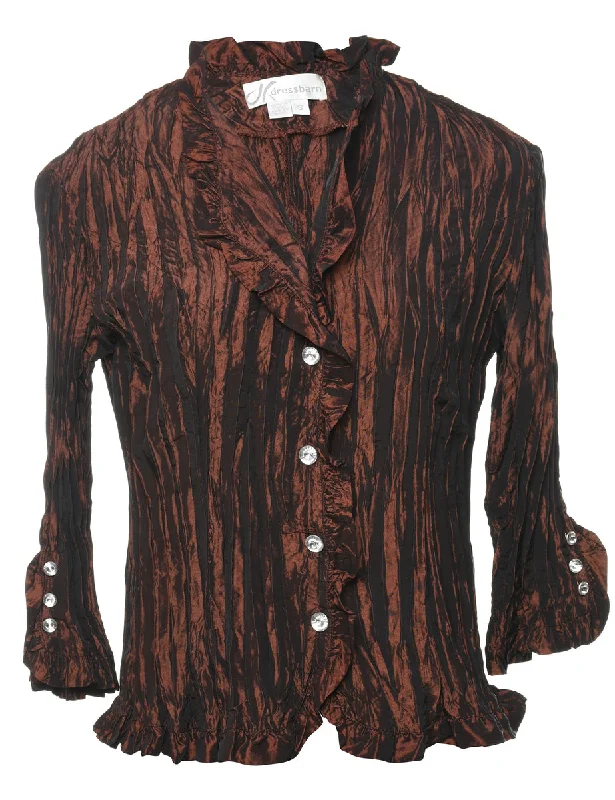 Dark Brown Metallic Crinkled Evening Jacket - S Wool Jacket Cashmere Jacket Tweed Jacket