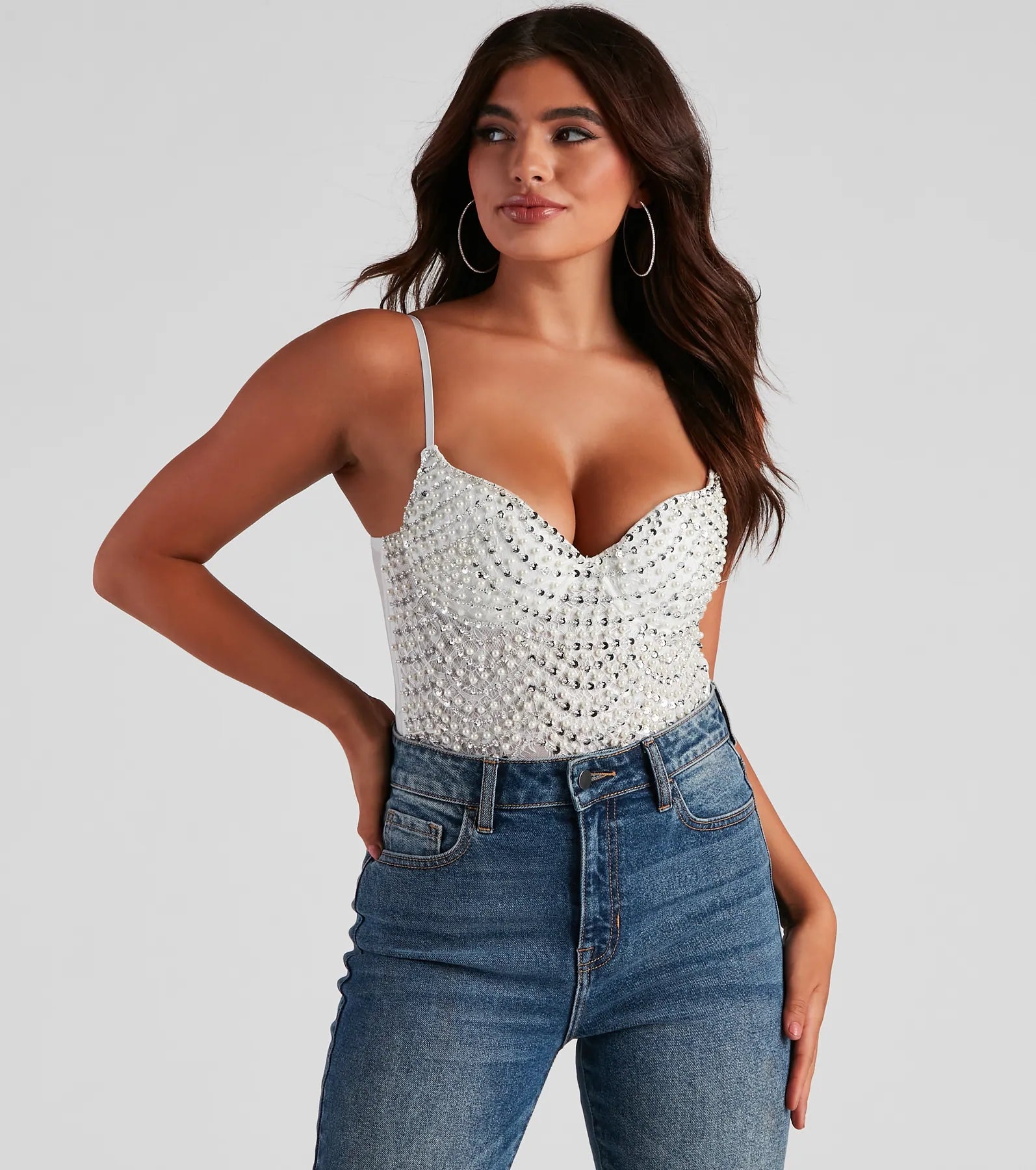 Twisted Angel Embroidered Bodysuit Trendy High-Neck Bodysuit