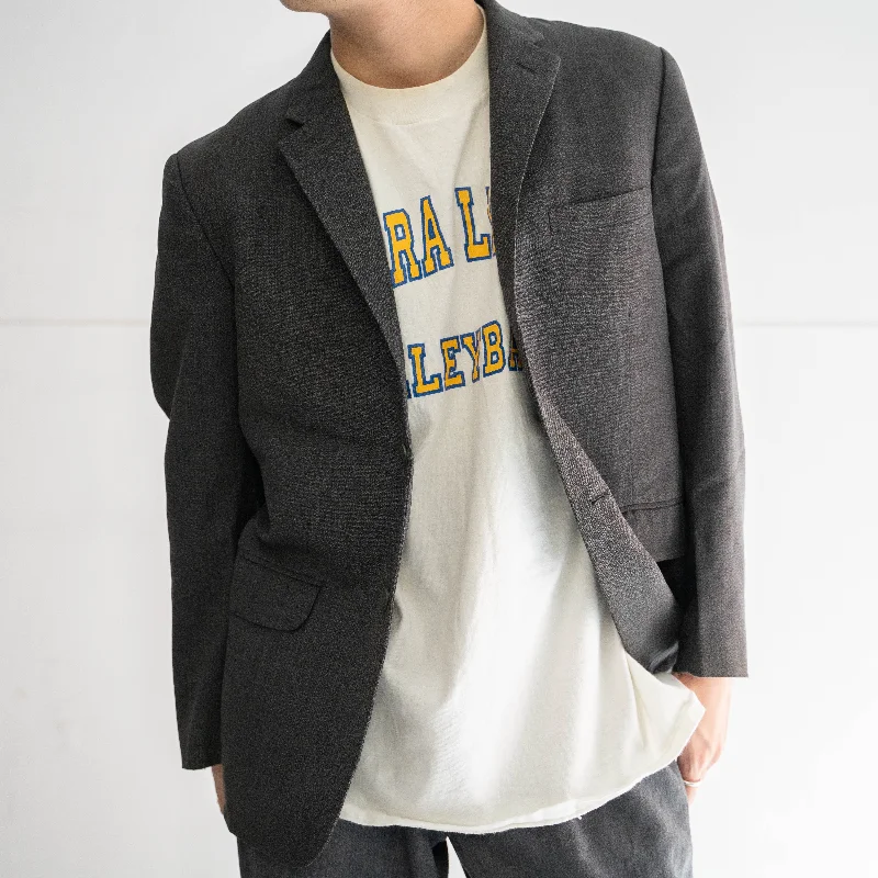 around 1980s Japan vintage gray color all summer wool tailored jacket Satin Fabric Silk Fabric Chiffon Fabric