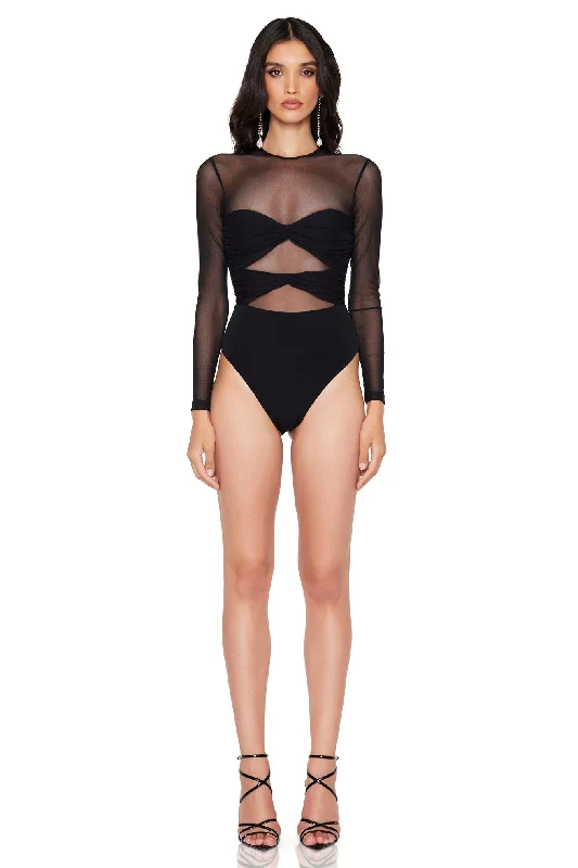 Nookie Intrigue Bodysuit - Black Elegant Bodysuit with Belt