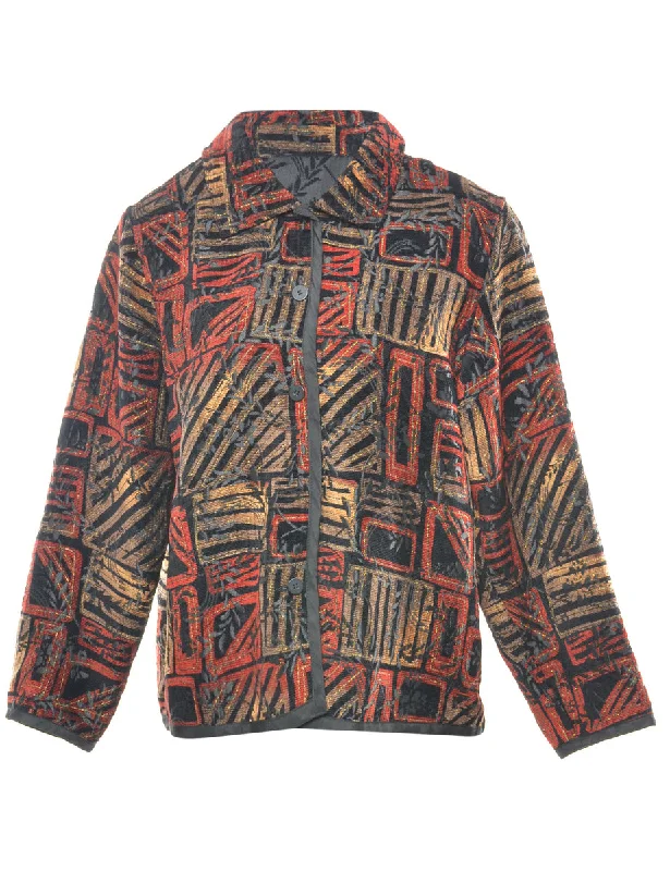 Abstract Multi-Colour Tapestry Jacket - L Front Pockets Side Pockets Patch Pockets