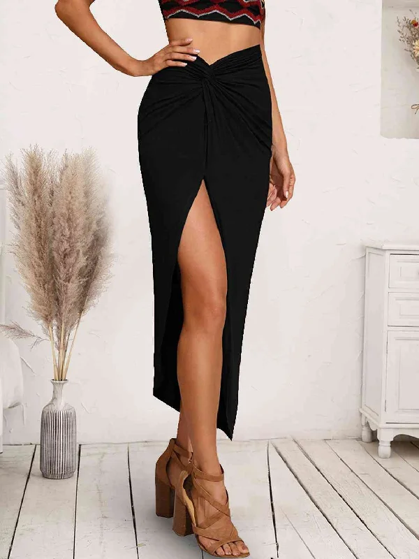 Twist Detail Split Skirt corduroy skirt durable
