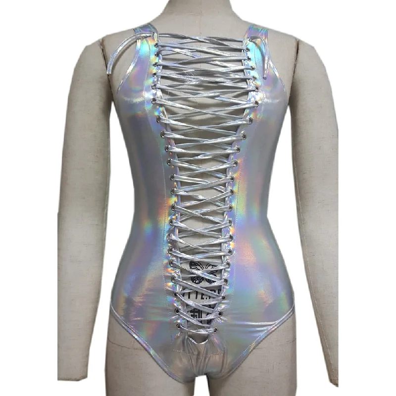 Holographic Rave Bodysuit Trendy Bodysuit with Sleeves