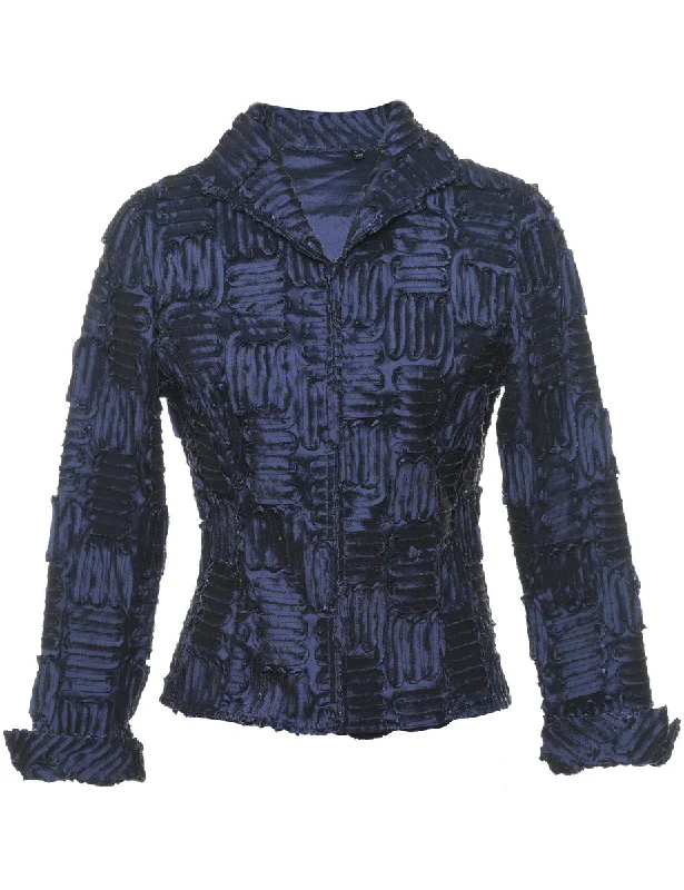 Purple Metallic Textured Zip-Front Evening Jacket - S Hooded Jacket Caped Jacket Shawl Collar Jacket