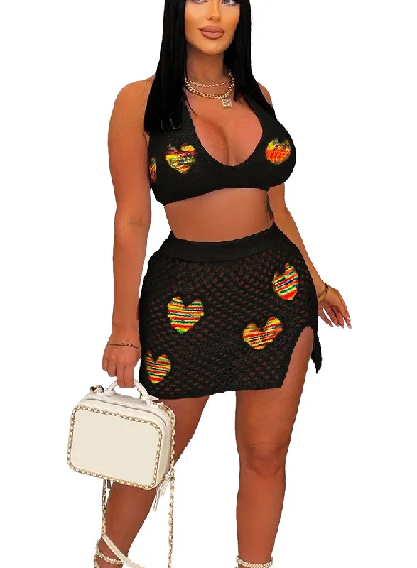 Two Piece Sleeveless Crop Tops & Mini Skirt Thin Crop Top Open Front Quick Dry