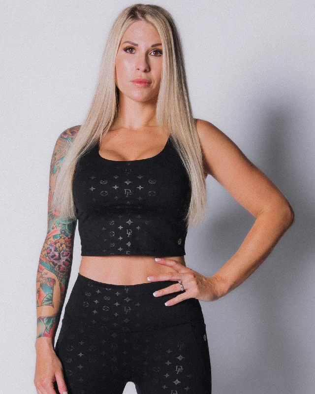 Women's Bougie Classic Crop Top - Black Print Jacquard Patchwork
