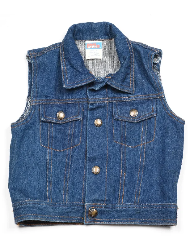 Sleeveless Medium Wash Denim Jacket - 4 YEARS Zippered Front Buttoned Front Snap Front