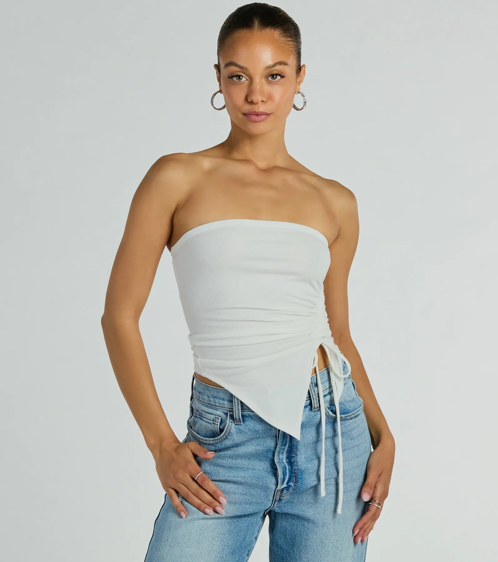 Easy Attention Strapless Slit Crop Top Elegant Classic Vintage