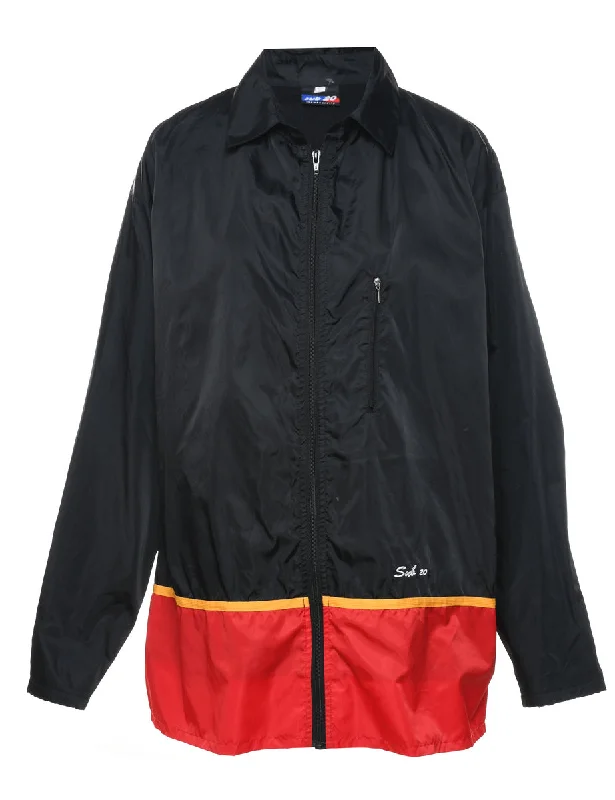 Black, Red & Yellow Nylon Jacket - L Collared Jacket Crew Neck Jacket Turtle Neck Jacket