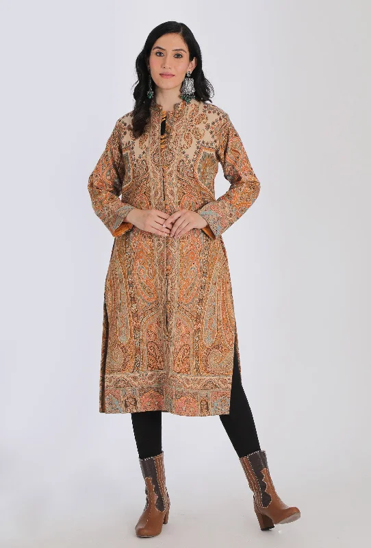 Kashifa Ecru Kani Jamavar Long Coat Outer Jacket Jersey Jacket Tulle Jacket Batik Jacket