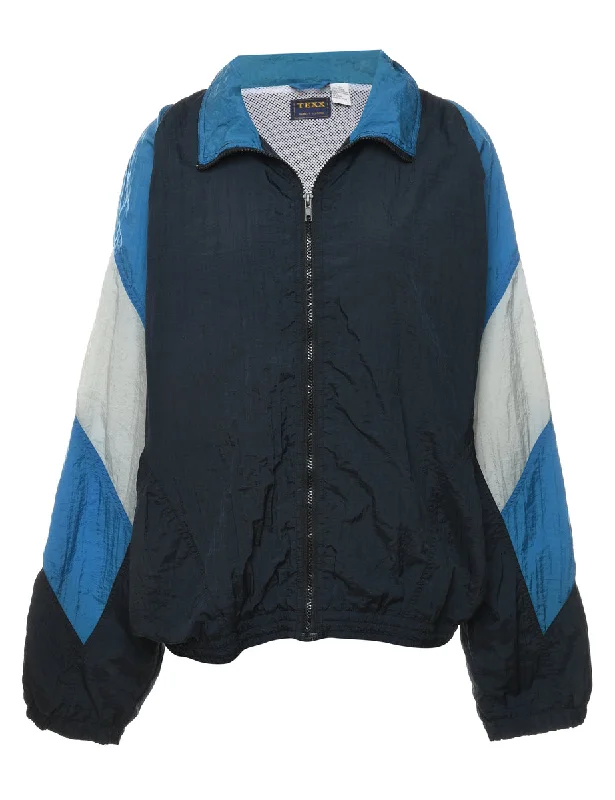 Navy Blue & Grey Contrast Panel Nylon Jacket - L Toggled Jacket Drawstring Jacket Belted Jacket
