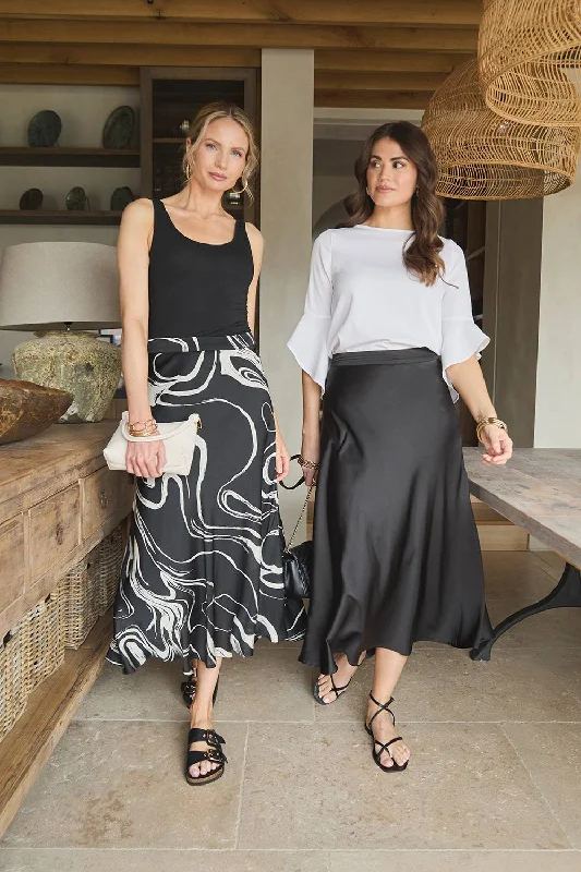 Printed High Waist A-Line Midi Skirt chiffon skirt delicate