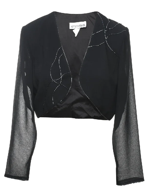 Black Beaded Cropped Jacket - M Fleece Jacket Down Jacket Parka